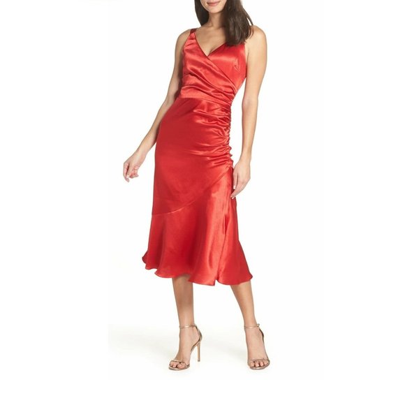 Chelsea28 Ruched Midi Dress, Red, Medium - Picture 1 of 5